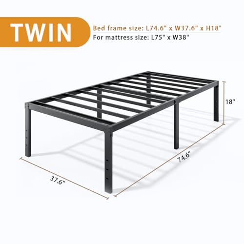 Image of LUMUNANCE Metal Bed Frame Twin Size - 18 Inch Heavy-Duty Twin Platform Bed Frame No Box Spring Needed, Easy Assembly, Noise-Free, Sturdy Mattress Foundation, Underbed Storage Space