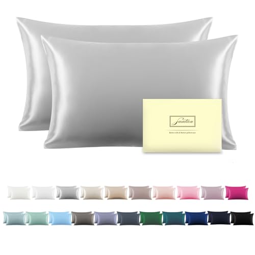 Silk Pillowcase for Hair and Skin,Soft,Breathable and Sliky 100% Queen Silk Pillow Case Set of 2,Both Sides Natural Mulberry Silk Pillowcases with Hidden Zipper(Queen Size 20"X 30",2pcs)