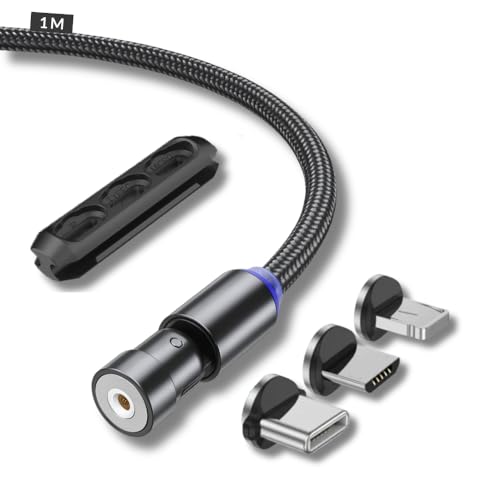 Cordon tressé en nylon, chargeur USB 3 en 1, câble de chargeur magnétique rotatif, apportez avec