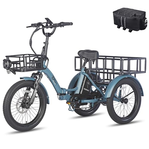 Fafrees Triciclo eléctrico de 20 pulgadas, triciclo eléctrico, bicicleta plegable, triciclo para adultos, bicicleta eléctrica con batería de 48 V 18,2 Ah hasta 55-110 KM, F20 Mate (cesta frontal +