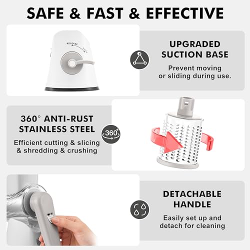 Image of GDL Cheese Grater Hand Crank - Upgraded 6-in-1 Cheese Grater with Handle and Strong Suction Base, Multi-purpose Cheese Shredder Vegetable Slicer Ice Shaver for Potato, Vegetables, Nuts, Chocolate