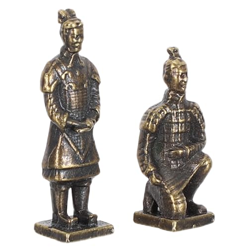 LOLIPPYY 2 Stück Kleiner Kriegerfigur aus Kupferlegierung Kleine Chinesische Soldatenstatue Handgefertigte Miniatur Deko für Regal und Schreibtisch