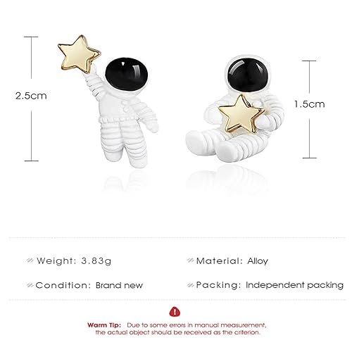 Asymmetric Astronaut Star Small Stud Earrings for Women Creative Cute Cartoon 3D White Spaceman Meteor Planet Universe Hypoallergenic Earrings for Space Science Lover Fashion Jewelry Gifts3