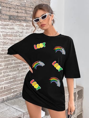 Image of Pride Shirts for Women: Lesbian Pride Shirt Oversized LGBT Girl Kisser Shirt Rainbow Graphic Tee Casual Short Sleeve Top