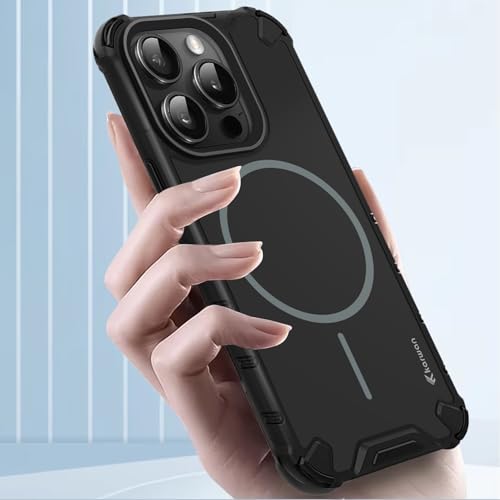 Image of KARWAN Tough Shockproof Back Case Cover Compatible with iPhone 14 Pro Max Dual Layer Armor Protection with Matt Finish Edge Guard Bumper Heavy Duty Cover with Magnetic MagEase Wireless Charging(Black)