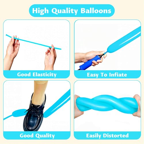 Image of 260 Teal Blue Long Balloons for Balloon Garland Thickening Skinny Latex Twisting Animals Modeling Christmas Birthday Wedding Party Festival Decorations 100pcs