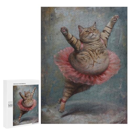 Rompecabezas para Adultos 500 PCS Hilarious Fat Ballet Cat Rompecabezas para Adolescentes Juegos Relajantes Regalos para Mujeres Cumpleaños Y Navidad 500 PCS