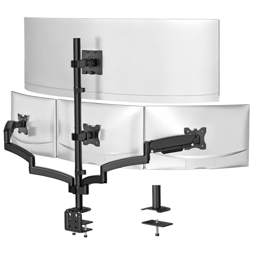 Image of WALI 4 Monitor Mount for 13-49 inch Ultrawides on Top Bracket and 27 inch Screens on Lower Brackets, Heavy Duty Arm Extra Tall Quad Monitor Stand, up to 44 lbs (GSDM004S-P), Black