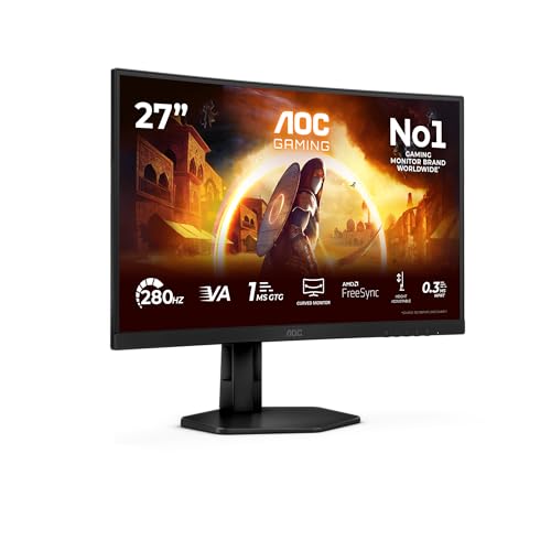 AOC C27G4ZXU 27 Zoll Curved, FHD USB Hub Gaming Monitor, 280Hz, Fast VA Panel, 0.3ms MPRT, Adaptive Sync, HDR10, FreeSync Premium, Lautsprecher,(1920x1080 HDMI 2X 2.0 DP 1x 1.4) Schwarz