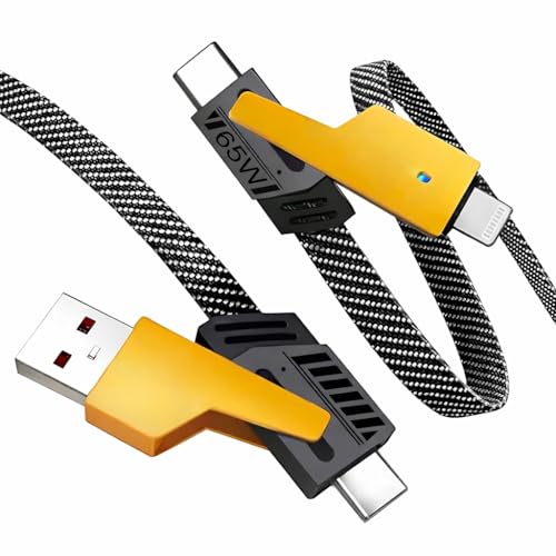 Image of 4-in-1 65W Fast Charging Braided Cable | Multi Charging Cable with Type-C & USB-A | 1.5m Durable Nylon Cable for Smartphones & Tablets