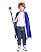 King Costume for Kids Robe Crown Scepter Set Boys Royal Prince Cape Dress Up Cosplay Blue