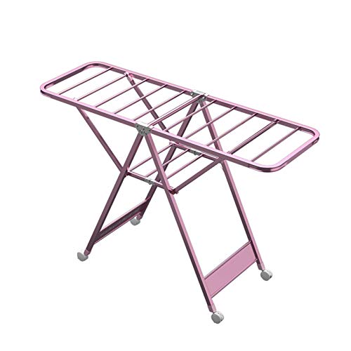 ランドリーラック、衣類エアラー乾燥ラック調節可能2層ウィング折りたたみ乾燥機屋内簡単収納屋内外バルコニー折りたたみTモデル衣類エアラー、無私の献身