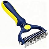 Professional Double-Sided Pet Grooming Rake, Blue and Yellow Deshedding Tool for Dogs and Cats, Undercoat Dematting Brush for Long Hair Pets