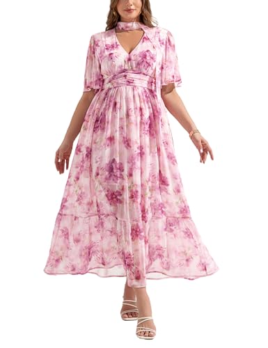 Women's 2025 Floral Summer Dress Smocked V Neck Boho Plus Size Beach Party Wedding Guest Ruffle Long Dresses