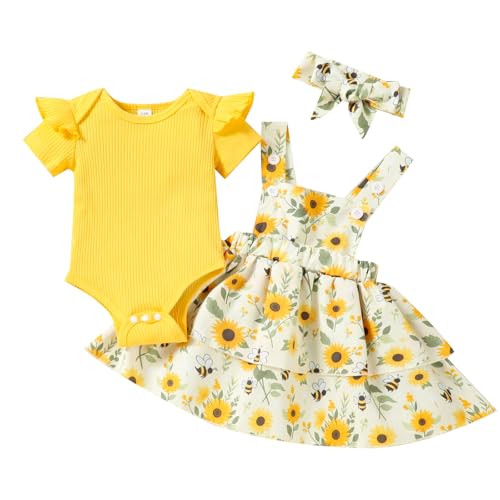 Baby Girl Summer Clothes Outfits Short Sleeve Cute Romper Overall Skirt Dress Headband 3PCS Newborn Outfit