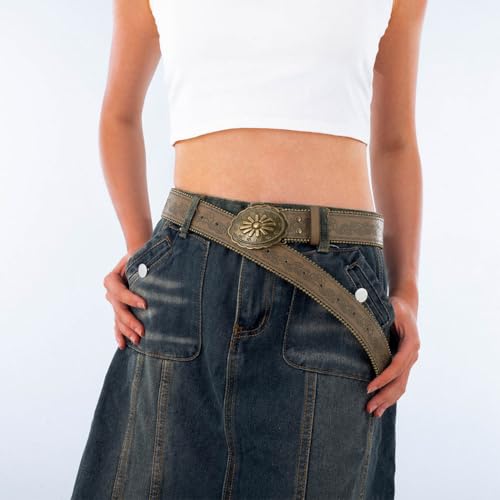 Brown Western Belt Cowgirl Leather Belts for Jeans Vintage Country Belts for Women4