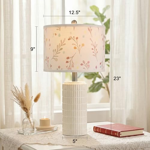 Image of PoKat 23'' Table Lamp with Flower Lampshade for Night Stands, Birthday Gifts for Women Mom, House Warming Gifts New Home Decor, Ceramic Lamp for Living Room, Modern Bedroom Lamp for Nursery