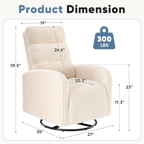 Image of DUMOS 360 Swivel Nursery Chair, Comfy Chair for Bedroom, Rocking Chair with Thickened Seat Cushion, High Back Sofa Chairs for Living Room, Nursery Room and Reading Room, Beige