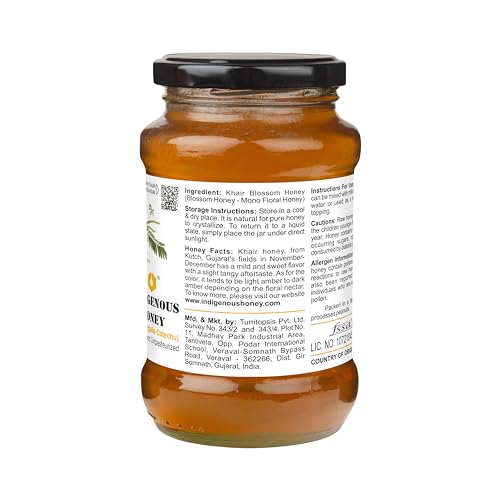 Image of INDIGENOUS HONEY Raw Khair Honey Pure Unfiltered 17.64 oz Glass Jar | Real Natural Unprocessed Unpasteurized Unheated Honey Pack of 1