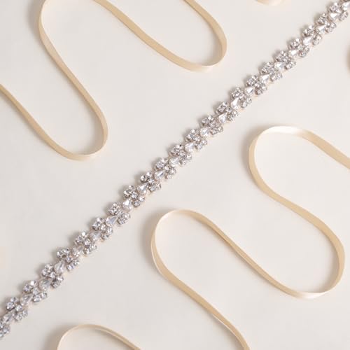 Bridal Belt with Crystal Rhinestones,Wedding Dress Belt Sash Thin Beads Sash for Wedding Bridesmaid Gown4