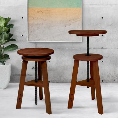 Artina Arles Tabouret à Peindre Rond en Bois – Tabouret de Peinture réglable en Hauteur, Tabouret d’Atelier – Tabouret d’Atelier avec 3 Pieds en Bois...