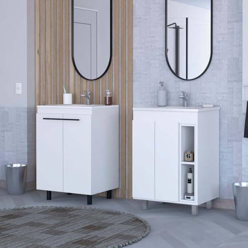 Elegant White 2 Piece Bathroom Vanity Set - Spacious Storage & Modern Design