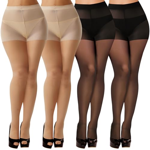 Image of Buauty 4 PCS 20D High-Waist Black Sheer Pantyhose for Women