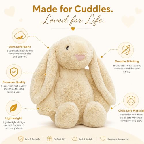 Image of Cream Bunny Plush Soft Toy 40 CM, Ultra Soft Stuffed Bunny Rabbit Teddy for Kids, Cute Cuddly Plush Animal for Boys & Girls, Birthday Gift & Room Decor