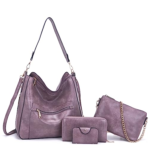 Image of Qiyuer 13 inch Women Spacious Soft PU Handbag Hobo Bag Purse Wallet Set 4pcs | Large, Dual-use Crossbody & Shoulder Bag, Multi-pocket, Divided Compartments, Fits Tablet, Versatile for Daily & Work