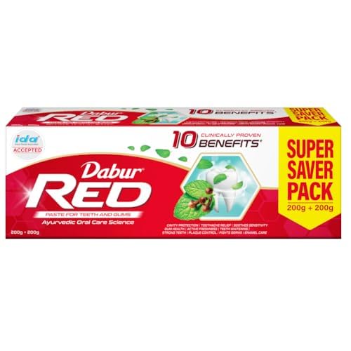 Image of Dabur Red Paste - India's No.1 Ayurvedic Paste, Plaque Removal, Toothache, Yellow Teeth And Bad Breath- 400gm (200gm*2)