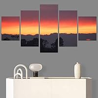SIGNWIN 5 Panel Canvas Wall Art Orange Sunset for Home Decorations Ready to Hang - 60