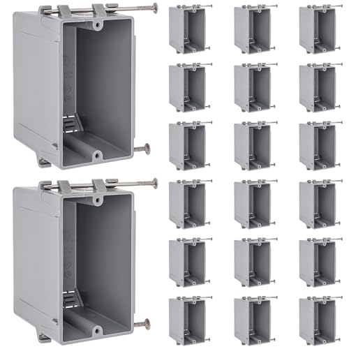 OHLECTRIC 1-Gang New Work Outlet Box, 20 Cubic Inch (20-Pack) Single Gang PVC Electrical Box Captive Nail Mounting, Non-Metallic PPO/PVC Plastic Construction Boxes GFCI Outlets Dimmers, UL/ETL Listed