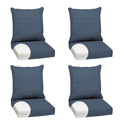 Image of Arden Olefin Outdoor Foam Deep Seat Cushion Set, 4-Pack, 24x24, Premium High-Density Foam, Never Flattens, Weather-Proof for Patio Chair Sofa Couch, Denim Alair