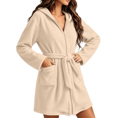 fartey Bathrobe for Women Plus Size Zip Up Hooded Robes Fleece Short Robe - image 5