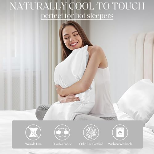 Image of Madison Park Essentials Satin Pillowcase Set of 2, Silky, Standard White | Pillowcase Cover for Hair & Skin, Luxuriously Soft, Natural Sheen Luster, Cool to Touch, Wrinkle-Free, Machine Washable