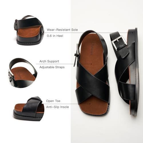 Image of C.Paravano Women Sandals | Women's Slide Sandals | Comfortable Dressy Flat Sandals | Sandals with Arch Support | Adjustable Buckle Slip On