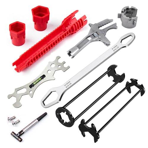 TUOSHUNGE 6PCS Basin Wrench Set, 8 in 1 Sink Bathroom Faucet Spanner, Adjustable Wrench Wide Jaw Short Shank 10-70mm, Universal Plumbing Tools for Washbasin, Tube, Nut Removal Installation
