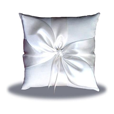 SACASUSA White Satin Bow Wedding Ring Pillow Bearer Cover