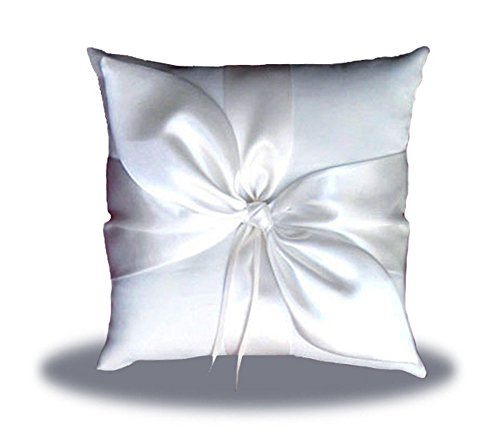 SACASUSA White Satin Bow Wedding Ring Pillow Bearer
