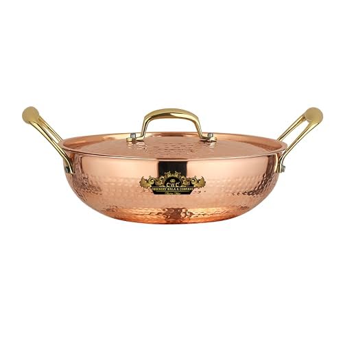CROCKERY WALA & COMPANY cWc Copper Kadai with Lid, 2.2 Litre | Hammered Copper Cookware with Brass Handles | Traditional Indian Cooking Kadai for Frying, Curry, Sabzi & Deep Frying-image-37
