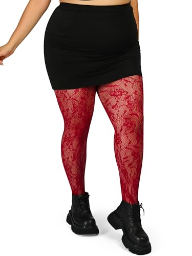 Image of Floral Lace Plus Size Tights High Waist Velvet Pantyhose Sunflower Fishnet Stockings Leggings