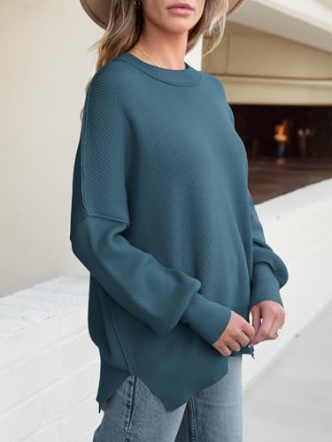 Image of ANRABESS Women Oversized Sweaters Batwing Long Sleeve 2026 Fall Outfits Crewneck Casual Knit Side Slit Fashion Pullover Top