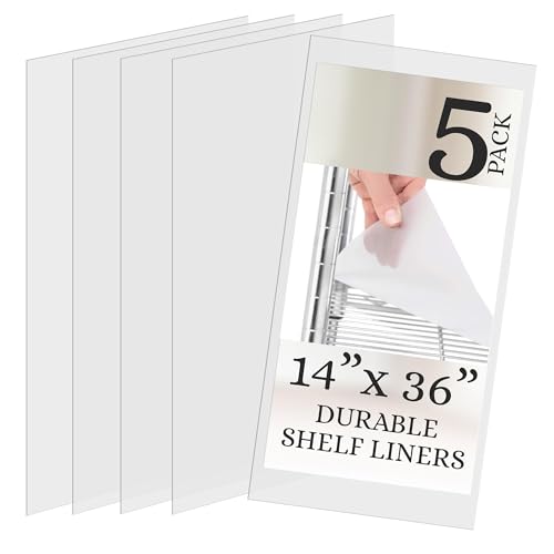 Performore 5 Packs of Wire Shelf Liner 14 x 36 Inch - Waterproof Shelf Liner for Wire Shelving - Wire Shelf Cover - Pantry Liner for Shelves - Unrolled Flat Clear Shelf Liners