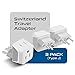 Ceptics Switzerland Travel Adapter Plug with Dual USA Input - Power - Type J (3 Pack) - Ultra Compact - Safe Grounded Perfect for Cell Phones, Laptops, Camera Chargers and More (CT-11A)