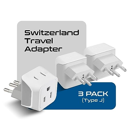 Image of Switzerland Travel Adapter Plug by Ceptics with Dual USA Input - Power - Type J (3 Pack) - Ultra Compact - Safe Grounded Perfect for Cell Phones, Laptops, Camera Chargers and More (CT-11A)