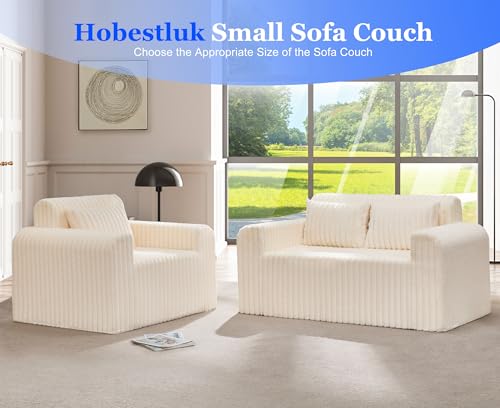 Image of Hobestluk Single Sofa Foam Couch Sofa for Small Spaces Comfy Sofas with Removable Cover Furry Couch with Pillows for Living Room, Bedroom, Apartment, Office (White, Standard)