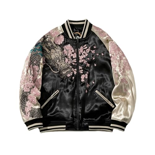 Veste de baseball avec broderies d'inspiration chinoise et finitions côtelées