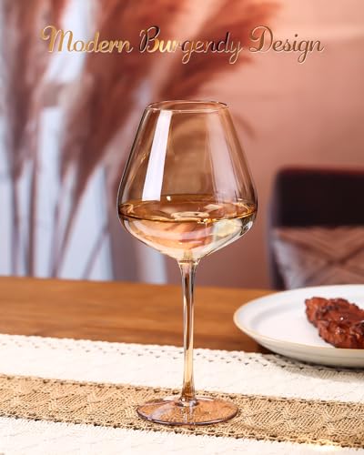 Physkoa Dark Amber Wine Glasses Set Of 6-18Oz Long Stemmed Brown Wine Glasses,Hand Blown Africa American Wine Glasses.Wine Gifts For Birthday,Wedding thumb #1