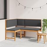 HUAKEHOM Garten-Eckbank mit Kissen L-förmiges Outdoor-Ecksofa für die Terrasse langlebig Massivholz Akazie Bequeme Kissen wetterfest mit abnehmbaren Bezügen zeitgenössisches Design für Gartenmöbel