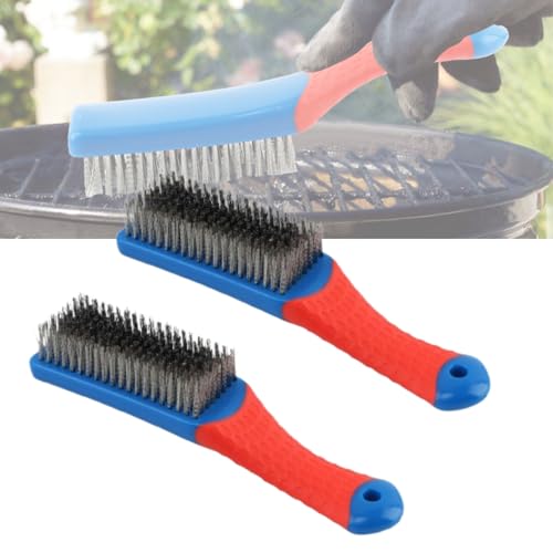 Image of 2 Pack Wire Brushes for Cleaning, 6.3inch Steel Wire Scratch Brush Heavy Duty Metal Wire Brush Cleaning Tool with Handle Grip(Blue+Red)